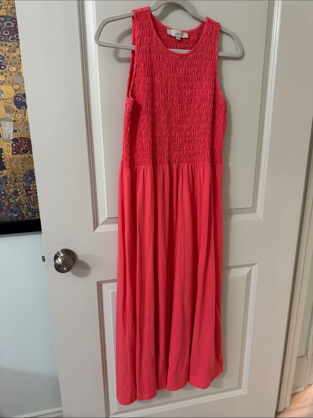 LOFT Girls' Coral Pink Smocked Maxi Dress